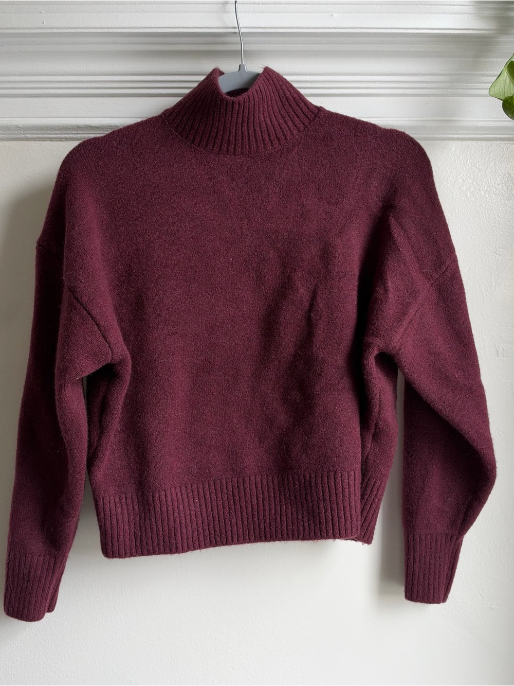 Zara Burgundy Mock Turtle Neck Drop-Shoulder Knit Sweater - Size Small